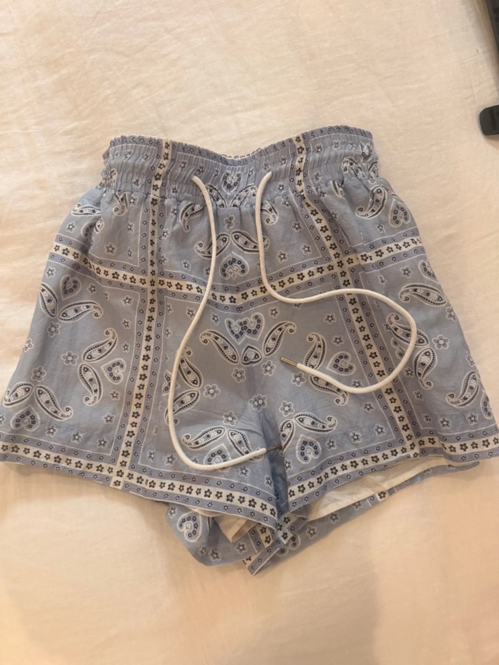 Sandro Light Blue Bandana Print High-Waisted Shorts - Picture 2 of 5